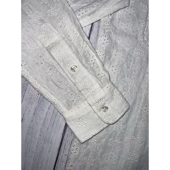 Polo Ralph Lauren Women's White Eyelet Floral Sheer Button Up Top Size SP - Picture 6 of 10